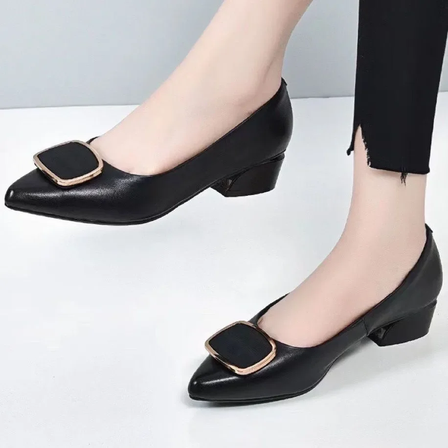 Casual Fashion Slip On Geometric Pointed Toe Square Heel - Image 3