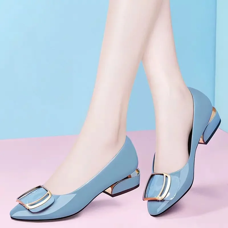 Casual Fashion Slip On Geometric Pointed Toe Square Heel - Image 2
