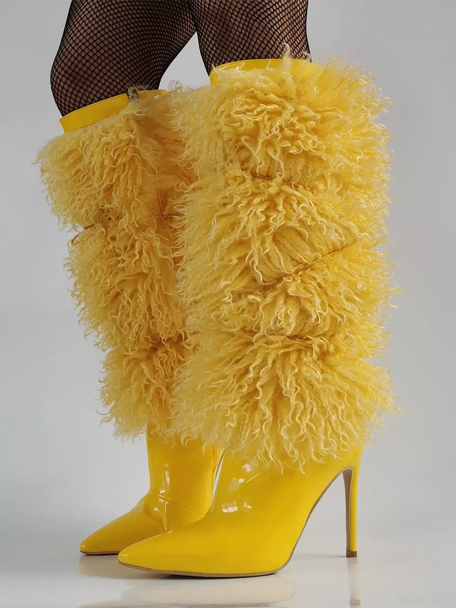 Casual Faux Fur Pointed Toe Cloth Wrapped Knee High Boots