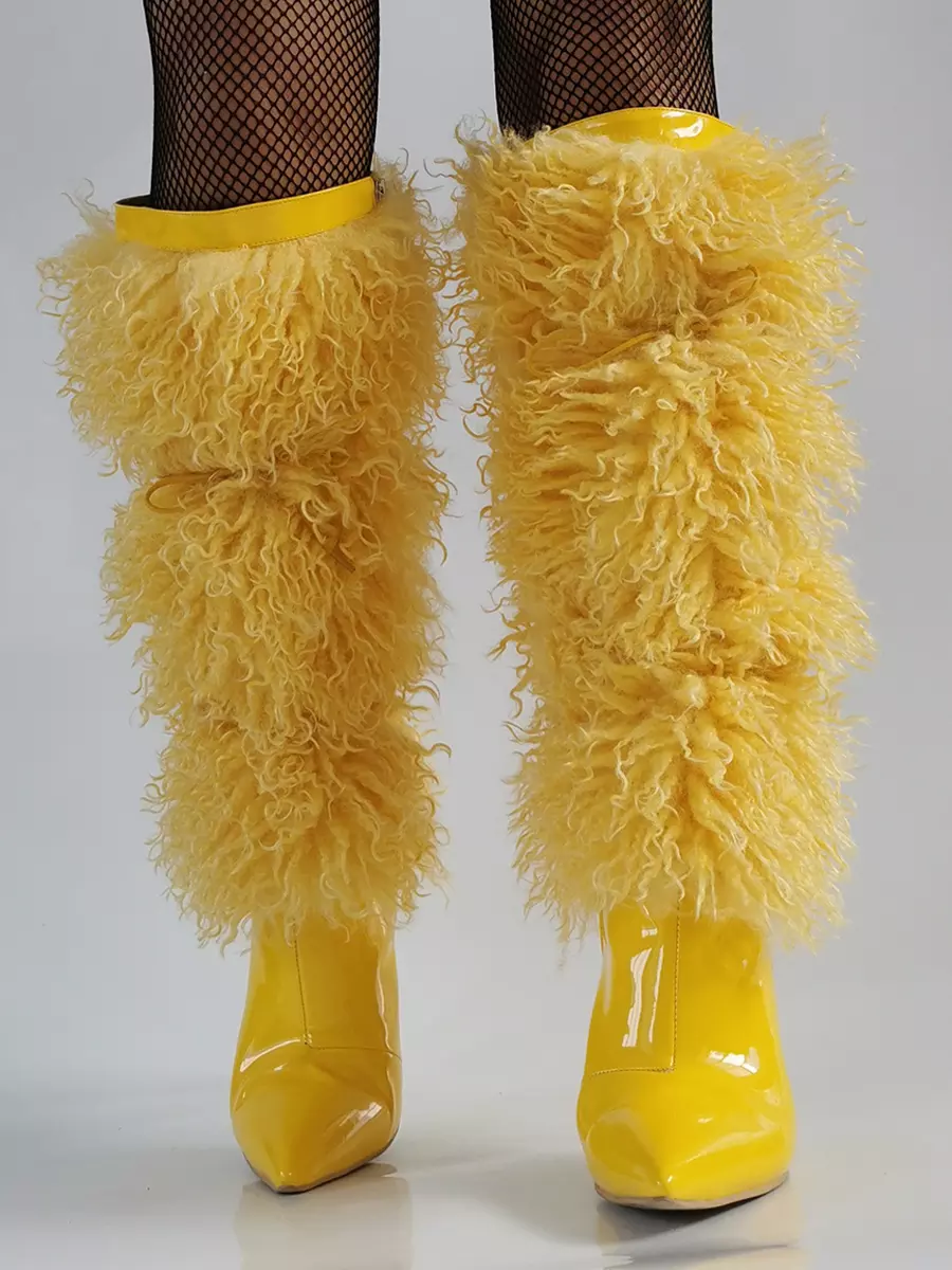 Casual Faux Fur Pointed Toe Cloth Wrapped Knee High Boots - Image 5