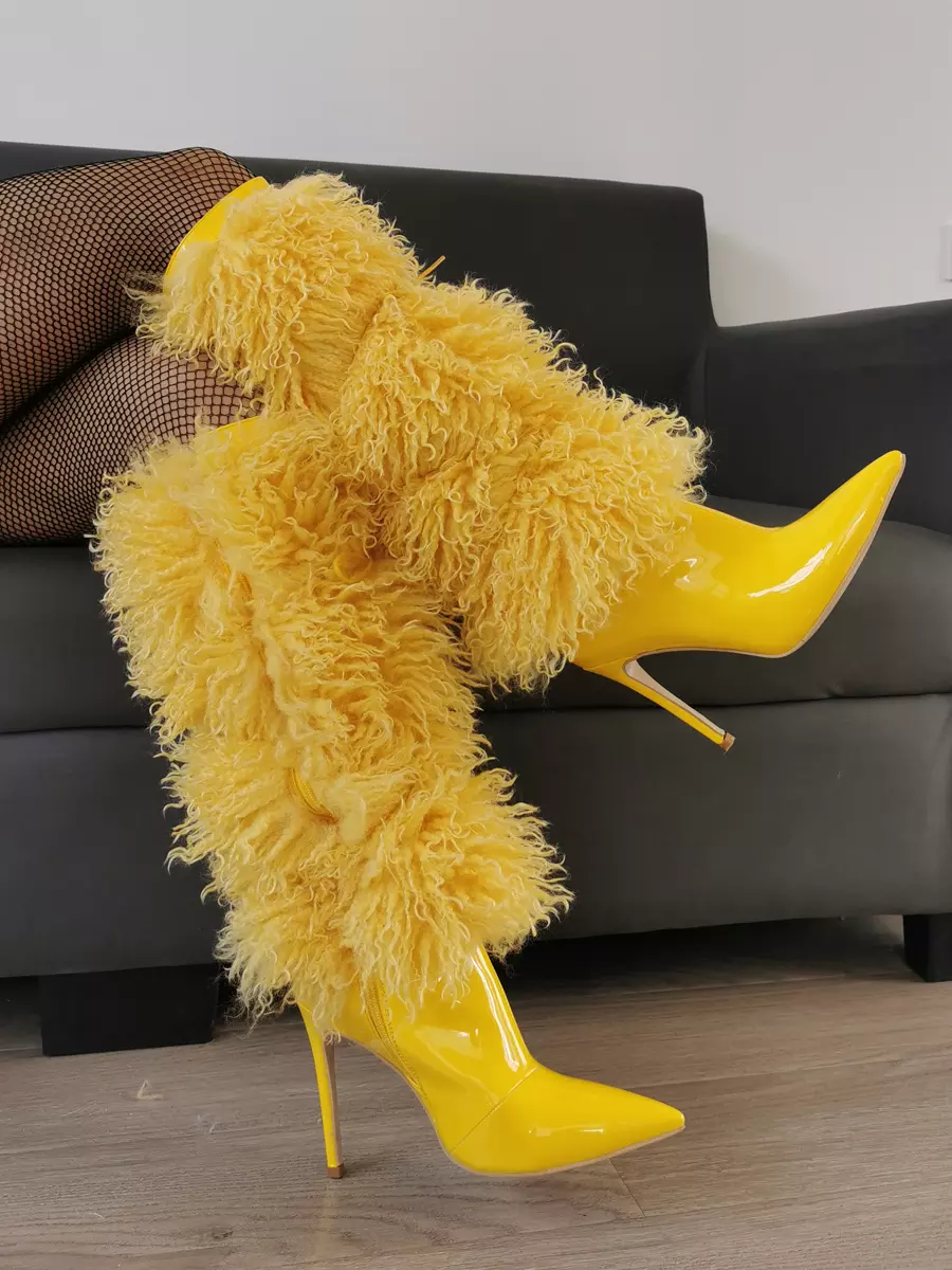 Casual Faux Fur Pointed Toe Cloth Wrapped Knee High Boots - Image 8