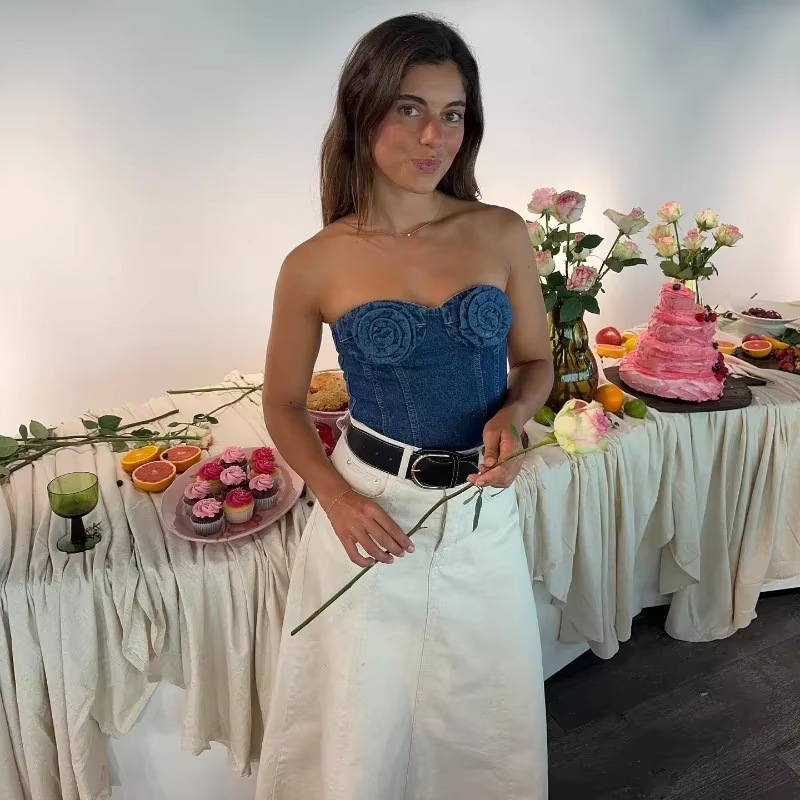 Casual Floral Sleeveless 3D Flower High Street Denim Tube Short Top