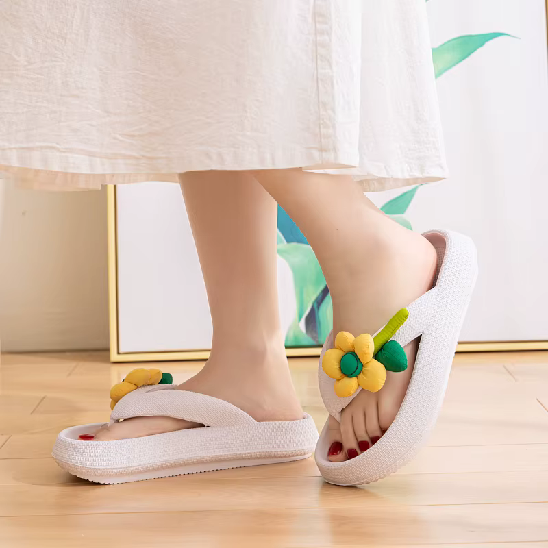 Casual Flower Pull On Soft-bottom Cloud Platform Slippers - Image 2