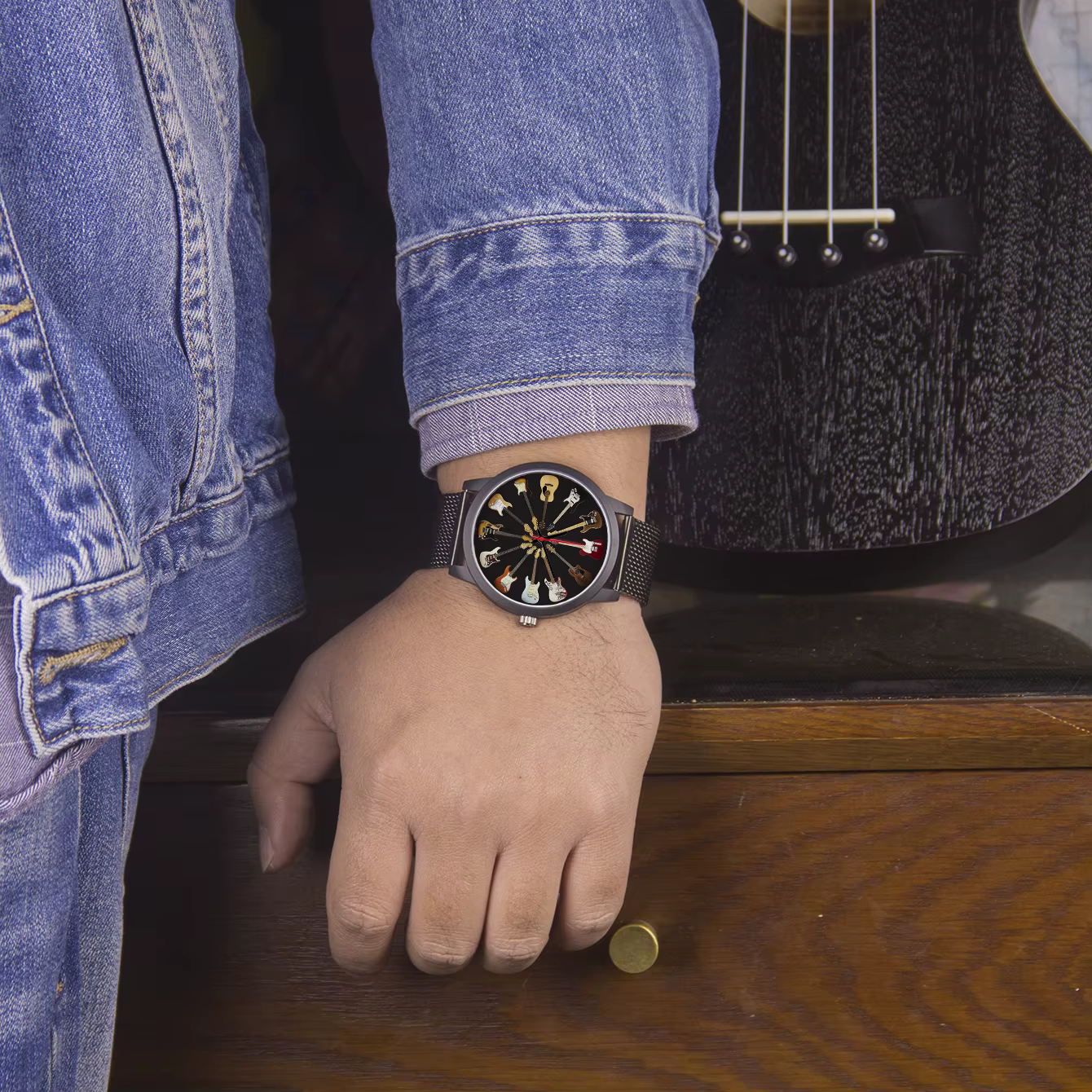 Casual Guitar Chronograph Wrist Original Musical Instrument Hand Clock