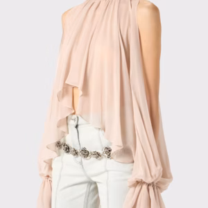 Casual High Neck Drop Sleeves Spliced Flods Temperament Solid Irregular Shirts