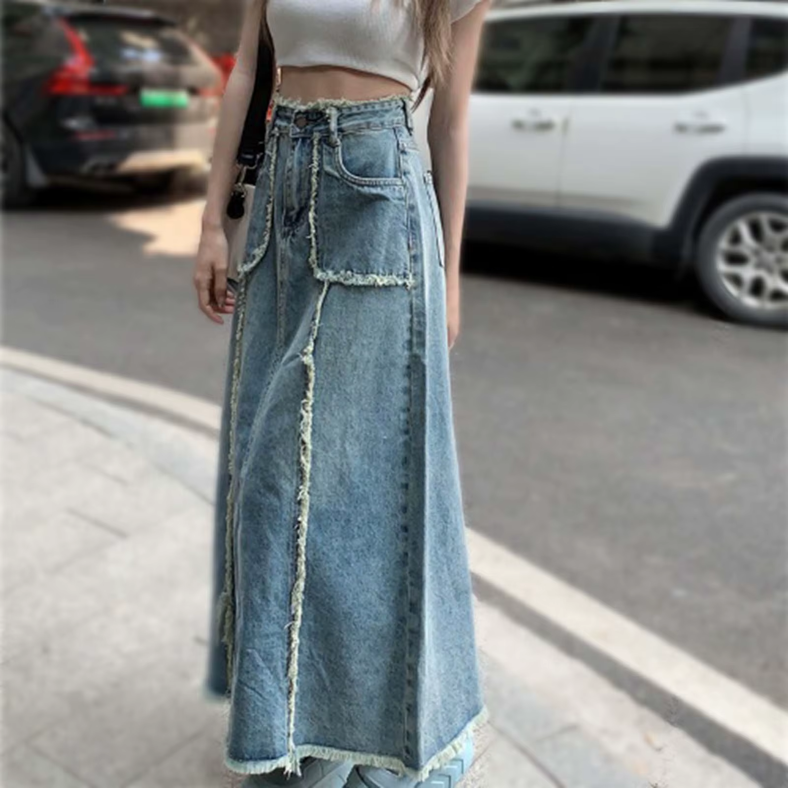 Casual High Waist With Pockets Large Size Splicing Skirt Streetwear - Image 5