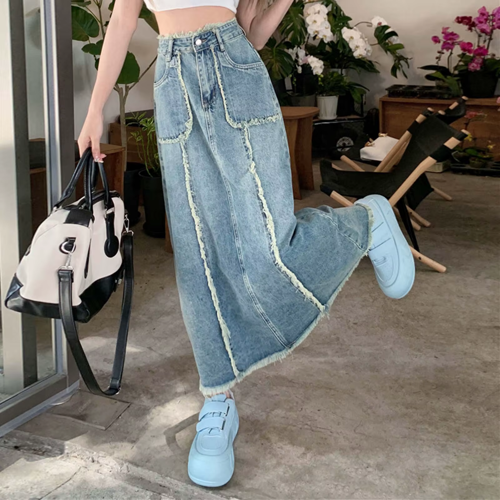 Casual High Waist With Pockets Large Size Splicing Skirt Streetwear - Image 3