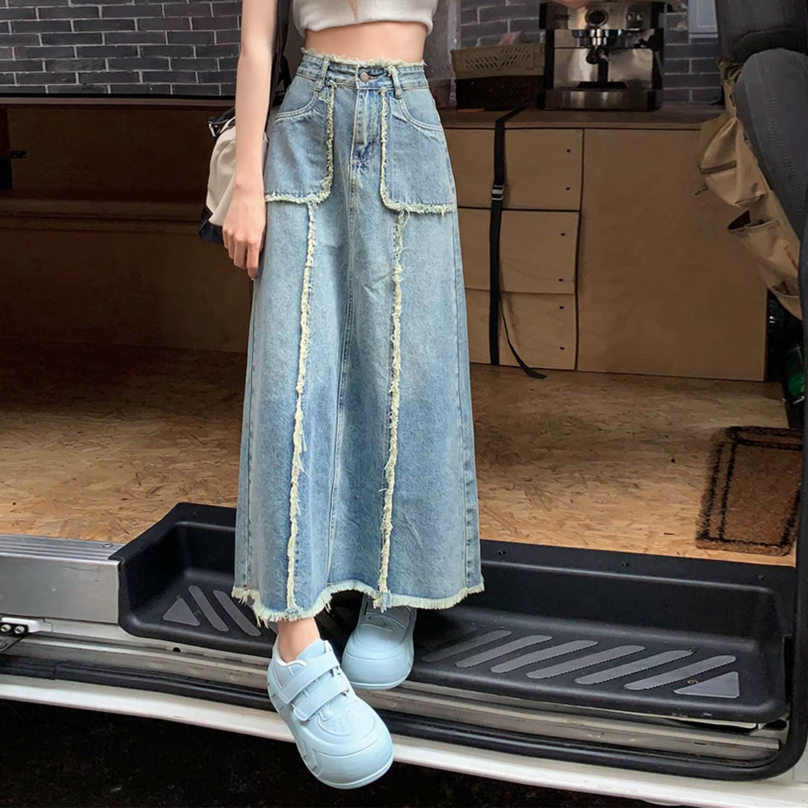 Casual High Waist With Pockets Large Size Splicing Skirt Streetwear