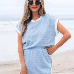 Casual Jewel Neck Short Sleeves Top And Mini Skirt Two Piece Set