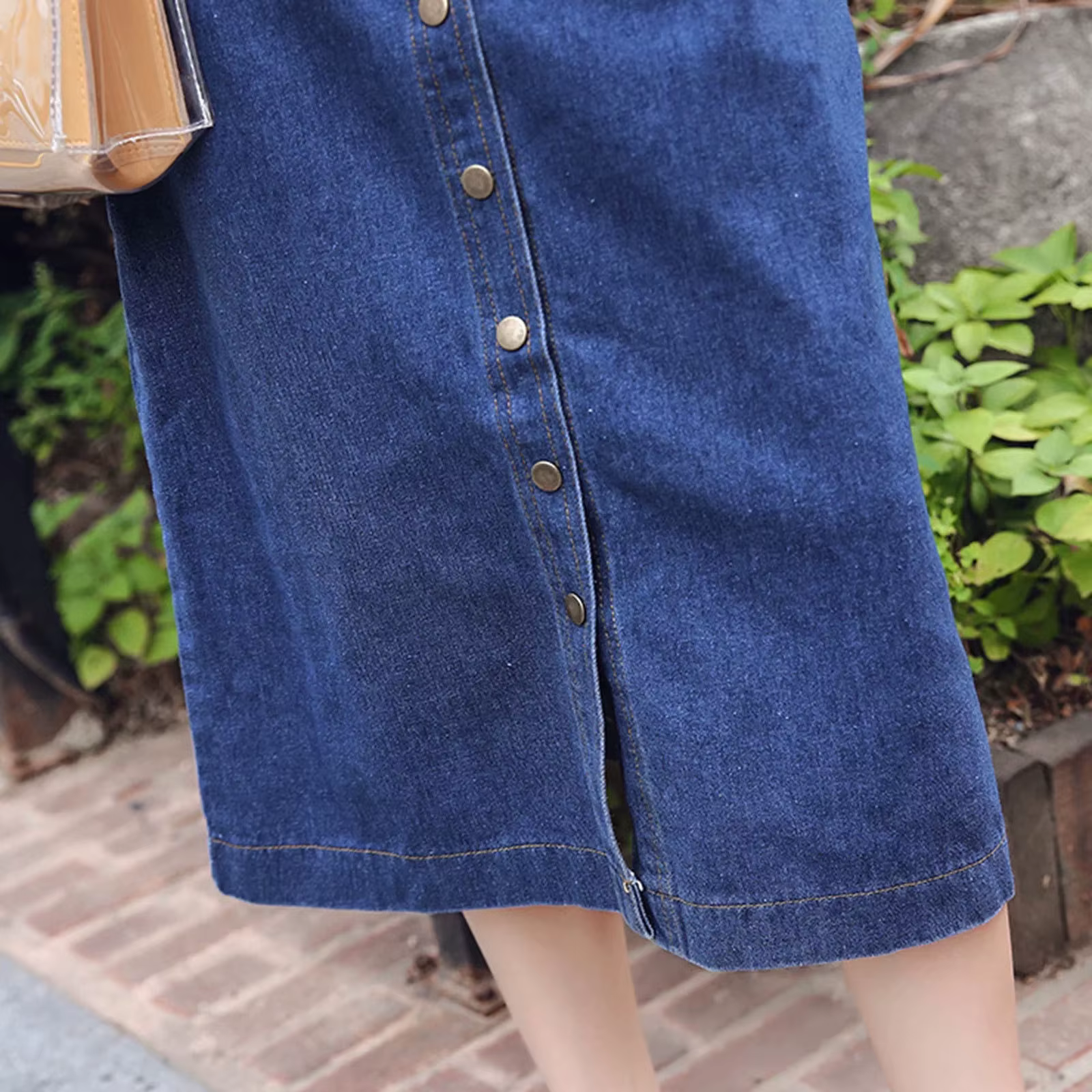Casual Knitted Single Breasted Denim Regular Fit Midi Jumpsuit - Image 4
