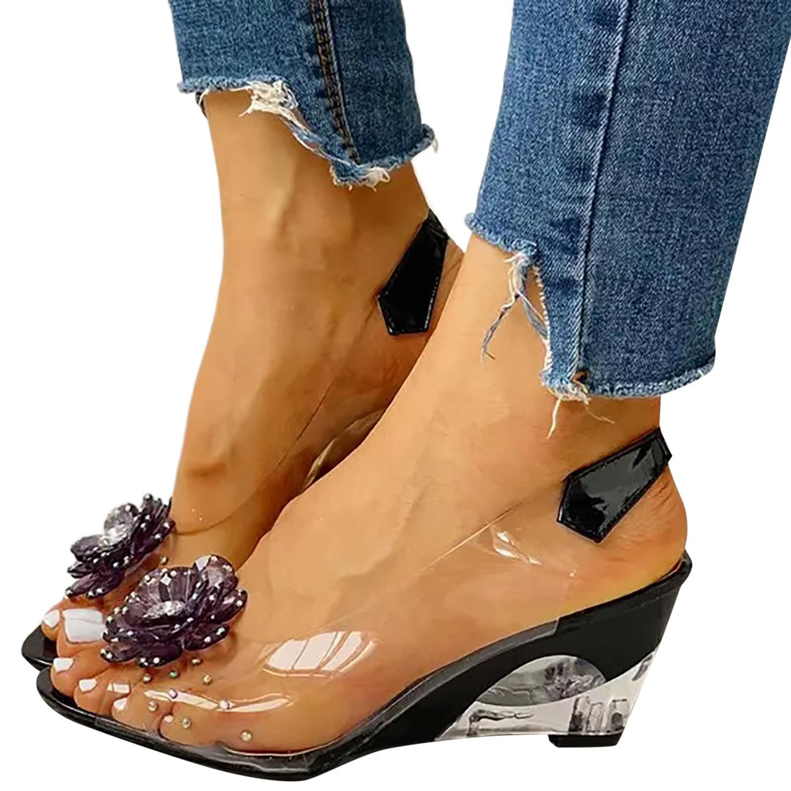 Casual Lace Up Pointed toe Animal Prints Elastic Band Wedges High Heel - Image 3