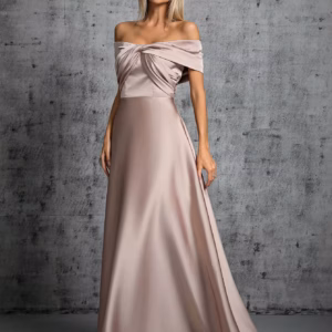 Casual Line Neck Irregular Cross Pleated Satin Gown Ball Party Bridesmaid Dress