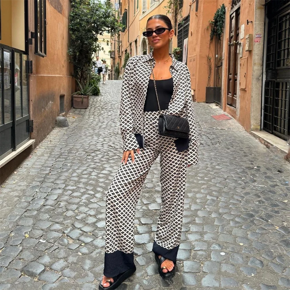 Casual Loose And Versatile Flower Printed Shirt Wide Leg Pants 2 Piece Set