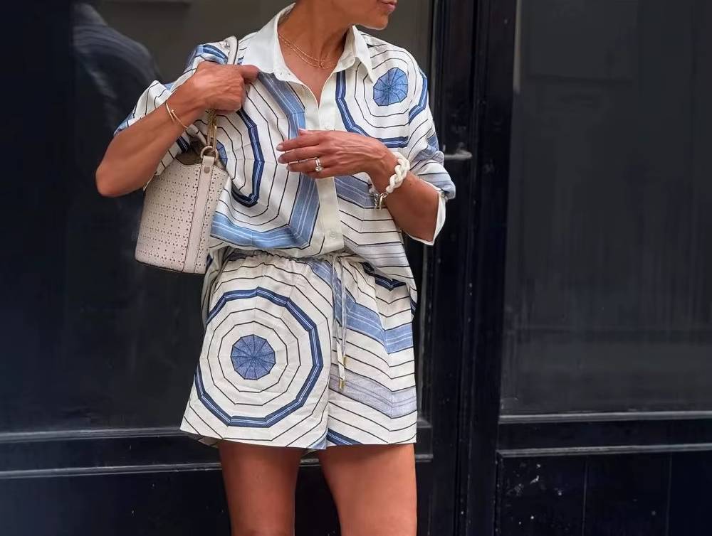 Casual Loose Lapel Long Sleeve Top High Waist Two Piece Set - Image 3