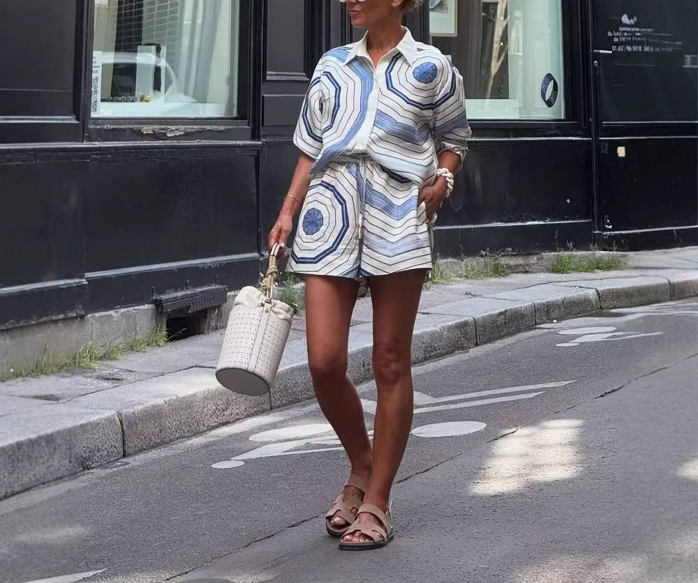 Casual Loose Lapel Long Sleeve Top High Waist Two Piece Set