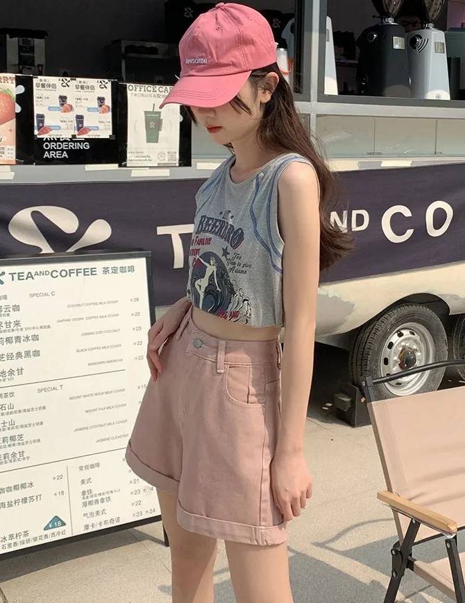 Casual Loose Vintage Jeans High Waisted Wide Leg Shorts Streetwear - Image 4