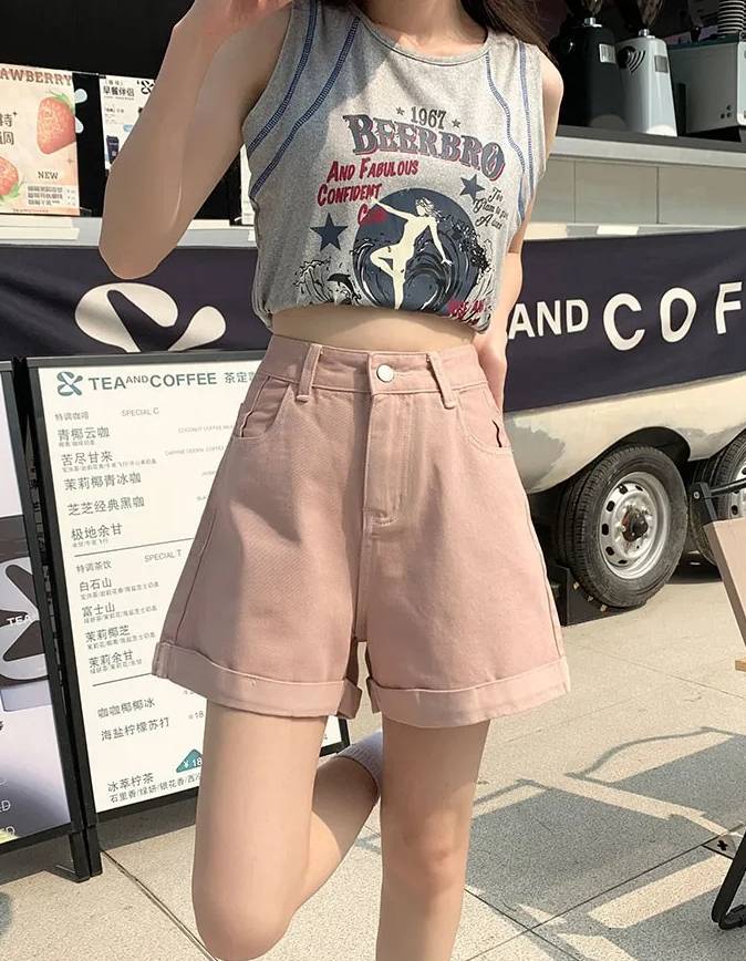 Casual Loose Vintage Jeans High Waisted Wide Leg Shorts Streetwear - Image 6