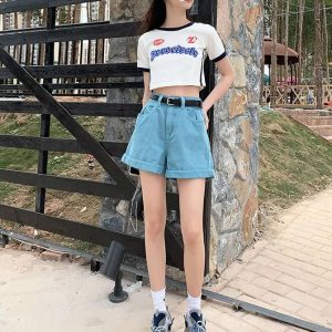 Casual Loose Vintage Jeans High Waisted Wide Leg Shorts Streetwear
