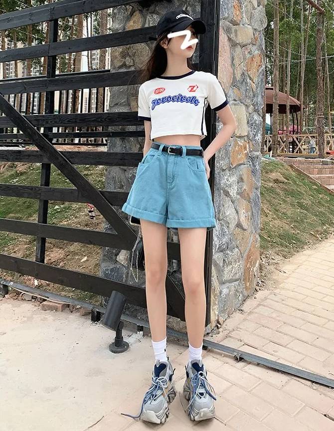 Casual Loose Vintage Jeans High Waisted Wide Leg Shorts Streetwear