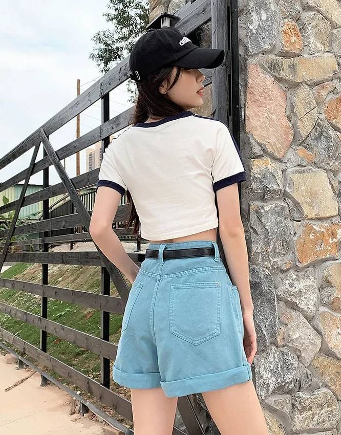 Casual Loose Vintage Jeans High Waisted Wide Leg Shorts Streetwear - Image 3