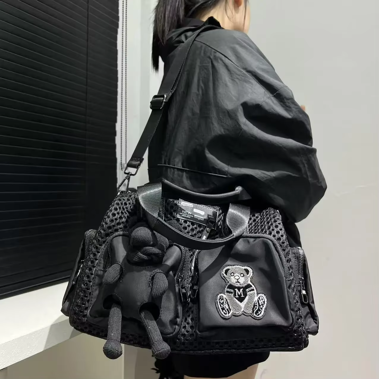 Casual Mesh Splicing Multiple Pockets Single Shoulder Diagonal Cross Bag - Image 8