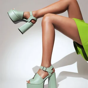 Casual Metal Zipper Embellished Chunky Platform Ankle Belt Buckle Sandals