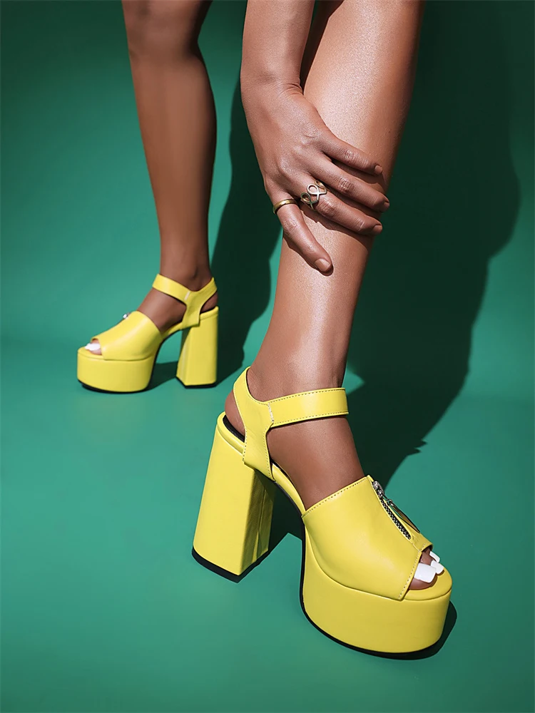 Casual Metal Zipper Embellished Chunky Platform Ankle Belt Buckle Sandals - Image 8