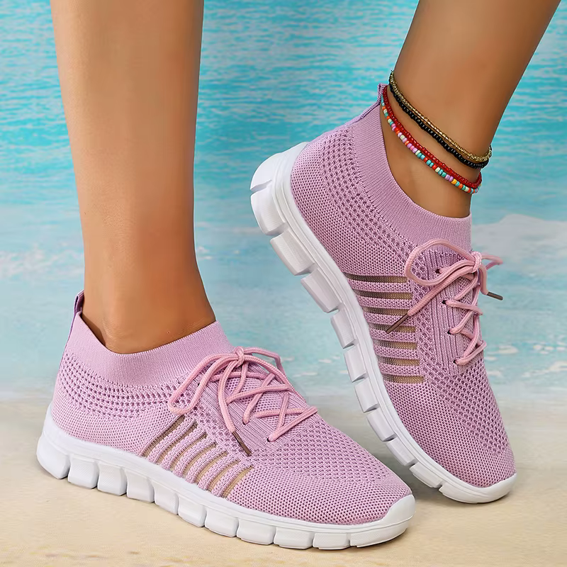 Casual Non Slip Knitted Soft Sole Round Toe Slip On Flats Sneakers - Image 20