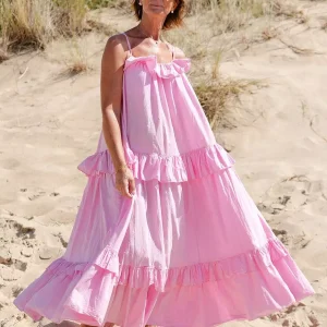 Casual Open Shoulder Ruffled Layered Beach Style Maxi Slip Dress