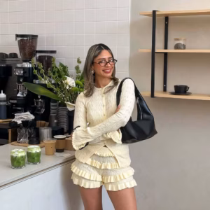 Casual Patchwork Long Sleeve Sweater Cardigan Knit Ruffled 2 Piece-Set