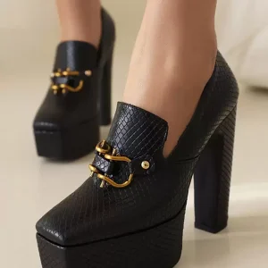 Casual Platform Metal Details Daily Casual Pumps High Heel