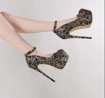 Casual Platform Pumps Mixed Colors Round Toe Buckle Strap High Heels - Image 8