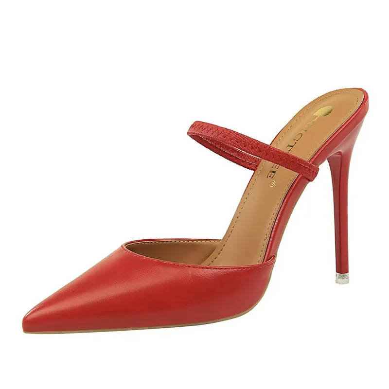 Casual Pointed Toe Shallow Slides Slip on High Heels - Image 33