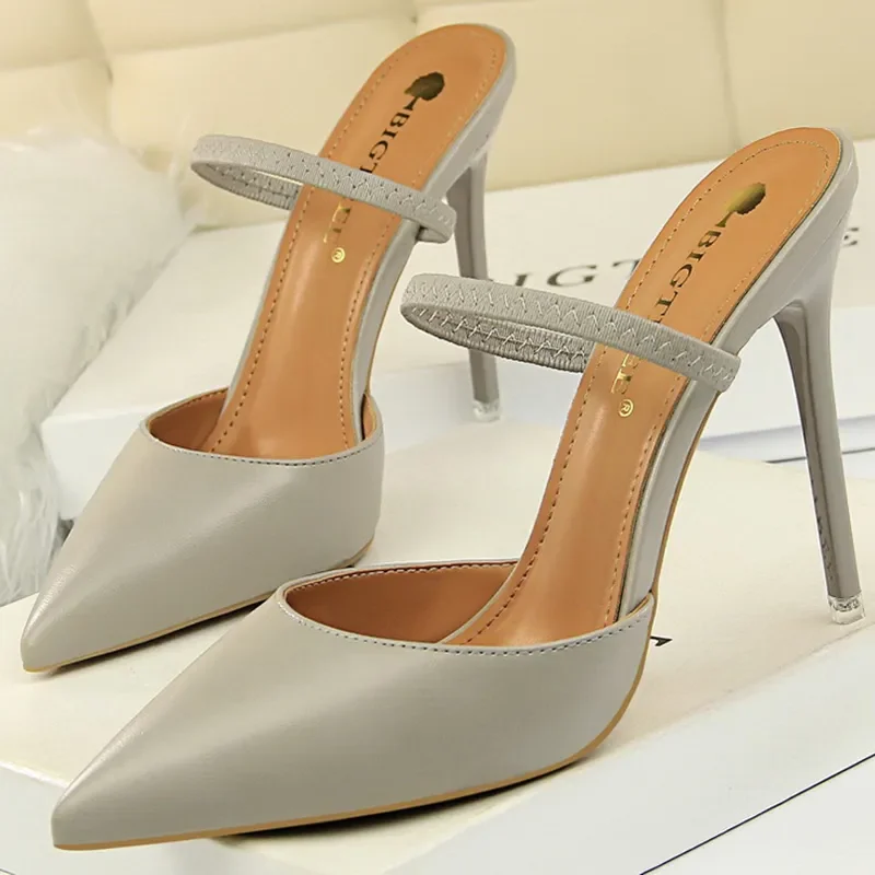 Casual Pointed Toe Shallow Slides Slip on High Heels