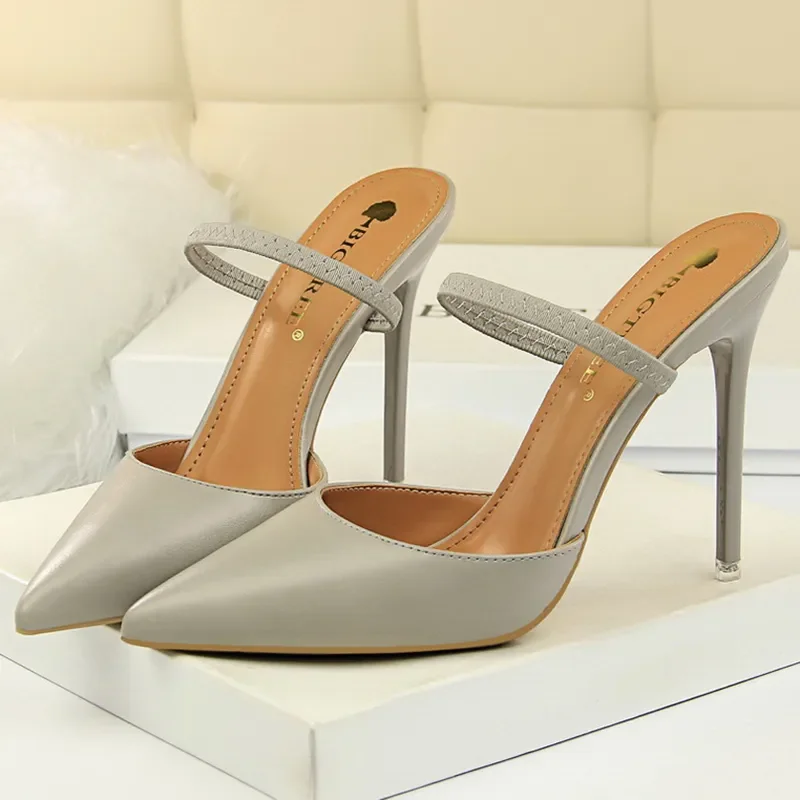 Casual Pointed Toe Shallow Slides Slip on High Heels - Image 2