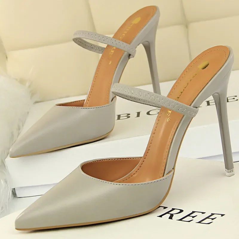 Casual Pointed Toe Shallow Slides Slip on High Heels - Image 3
