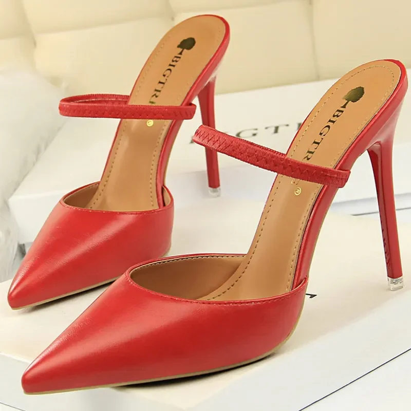 Casual Pointed Toe Shallow Slides Slip on High Heels - Image 4