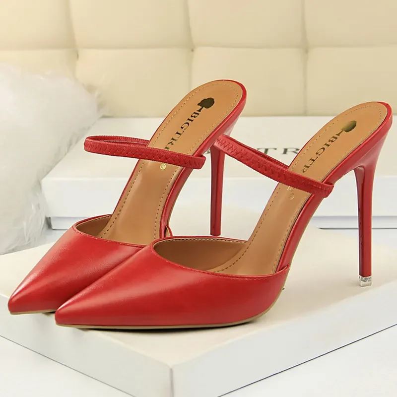 Casual Pointed Toe Shallow Slides Slip on High Heels - Image 5