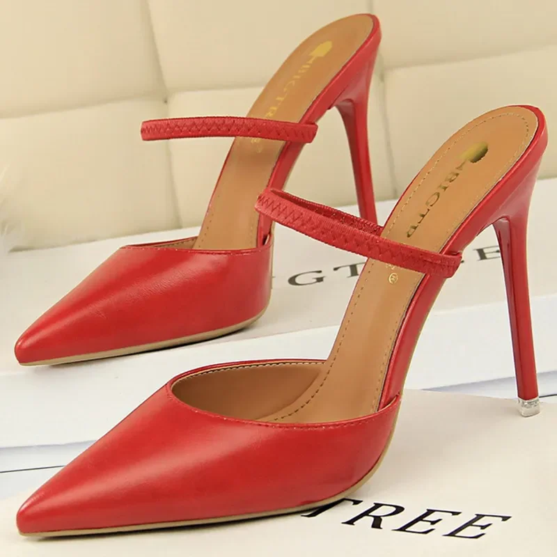 Casual Pointed Toe Shallow Slides Slip on High Heels - Image 6