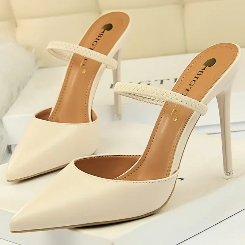 Casual Pointed Toe Shallow Slides Slip on High Heels - Image 7