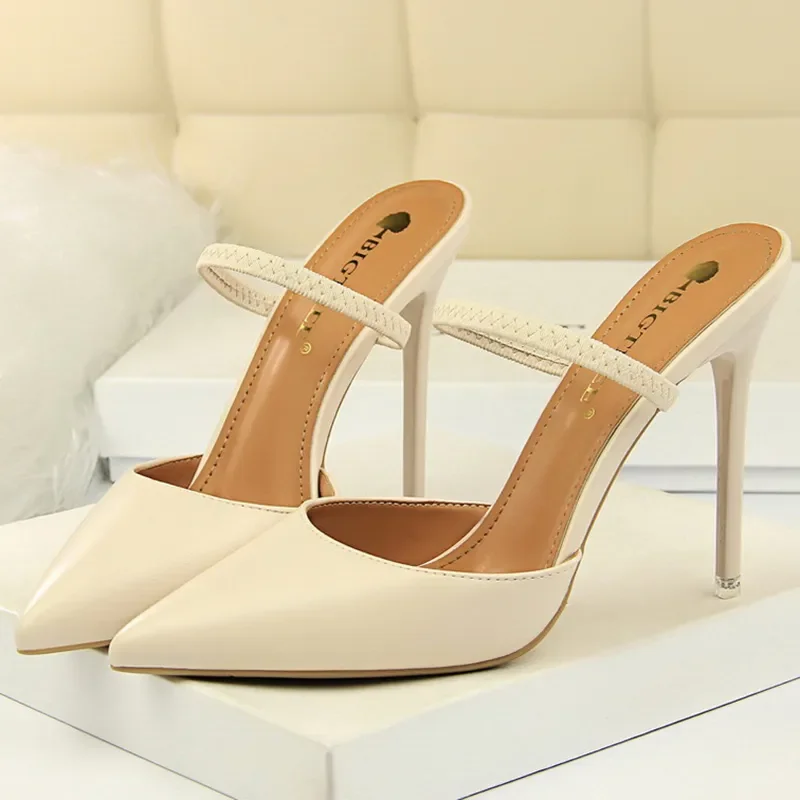 Casual Pointed Toe Shallow Slides Slip on High Heels - Image 8