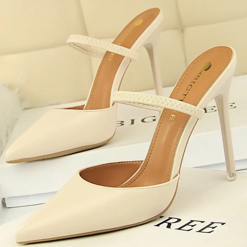 Casual Pointed Toe Shallow Slides Slip on High Heels - Image 9