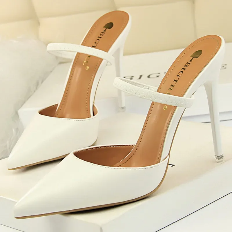Casual Pointed Toe Shallow Slides Slip on High Heels - Image 10
