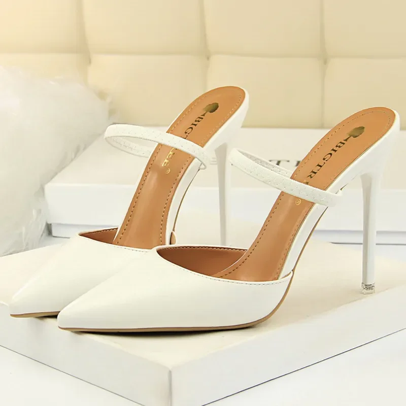 Casual Pointed Toe Shallow Slides Slip on High Heels - Image 11