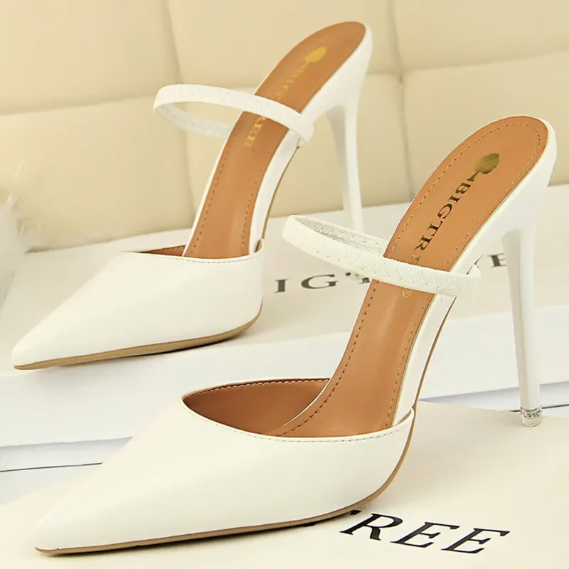 Casual Pointed Toe Shallow Slides Slip on High Heels - Image 12