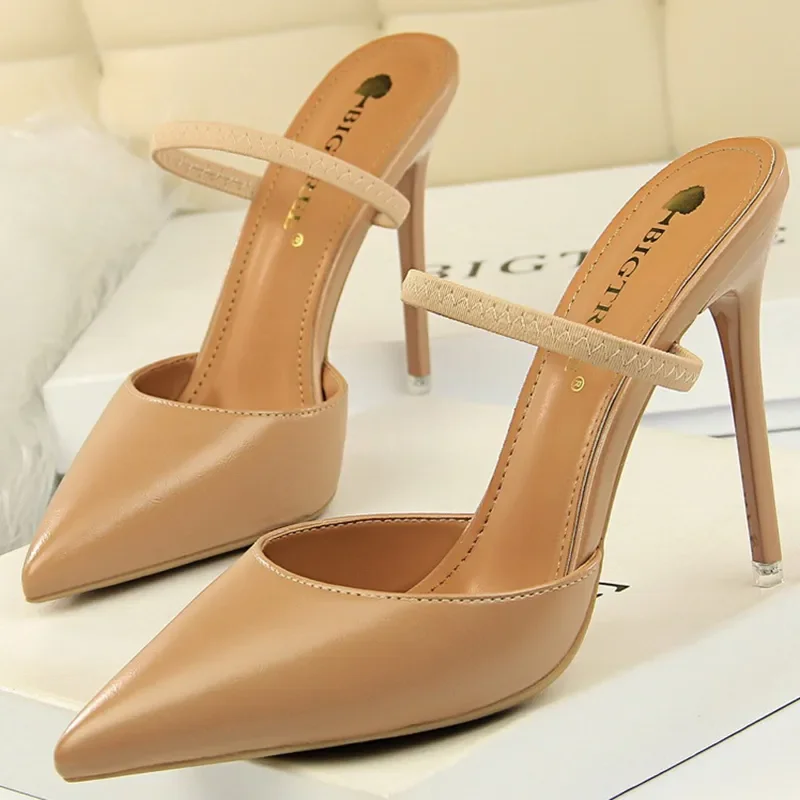 Casual Pointed Toe Shallow Slides Slip on High Heels - Image 14