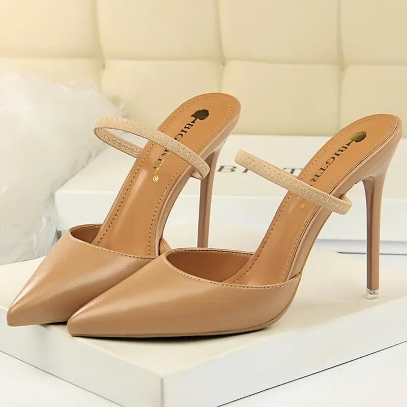 Casual Pointed Toe Shallow Slides Slip on High Heels - Image 13