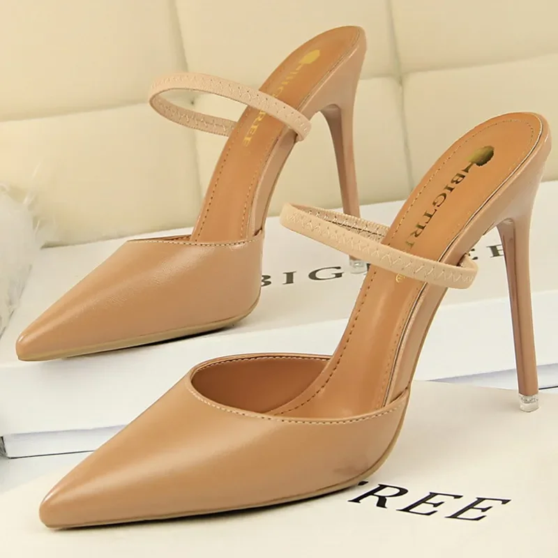 Casual Pointed Toe Shallow Slides Slip on High Heels - Image 15