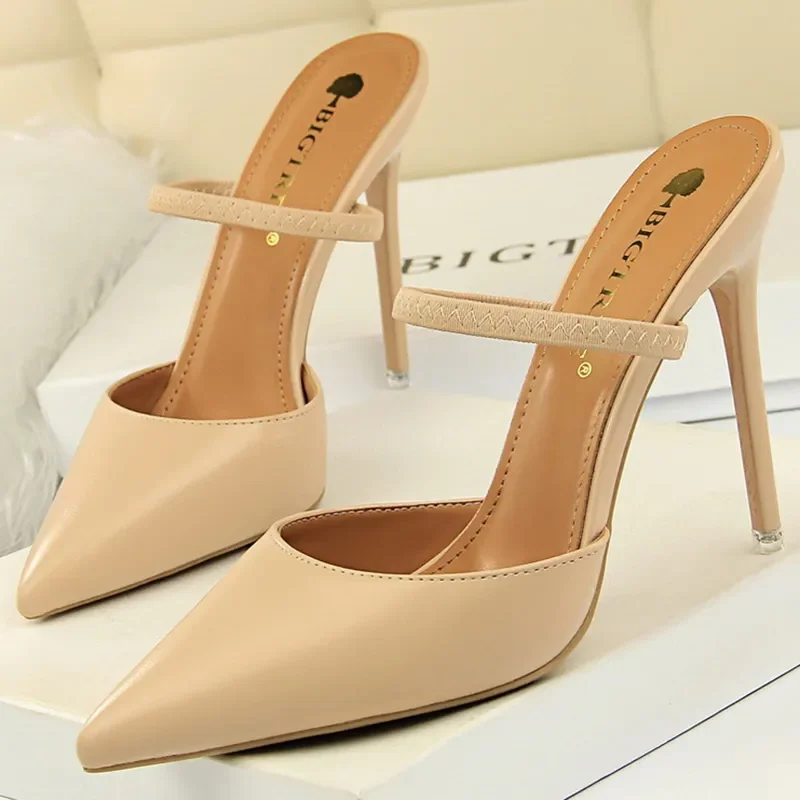 Casual Pointed Toe Shallow Slides Slip on High Heels - Image 16