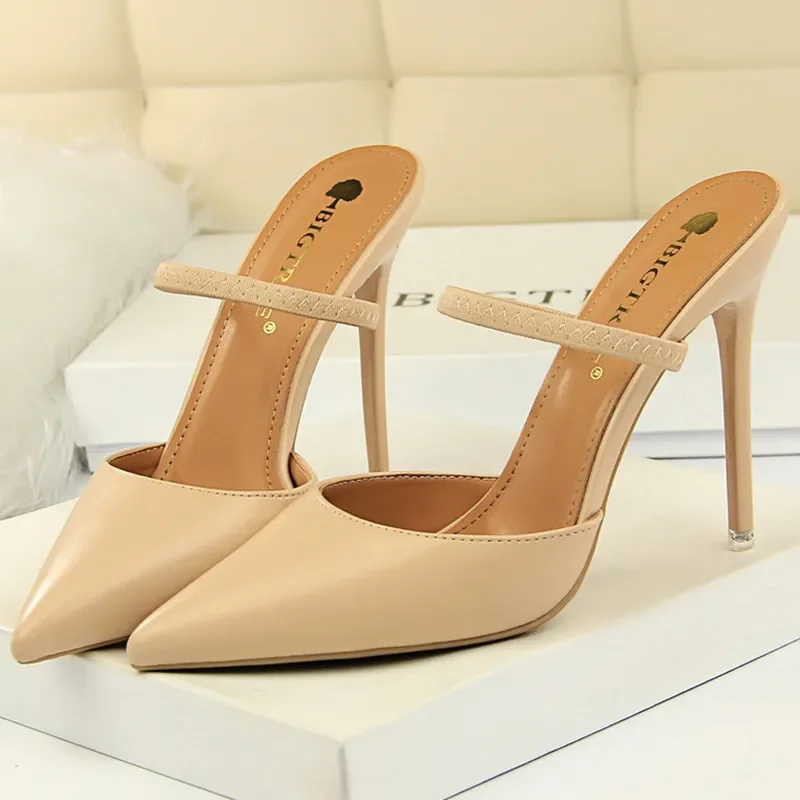 Casual Pointed Toe Shallow Slides Slip on High Heels - Image 17